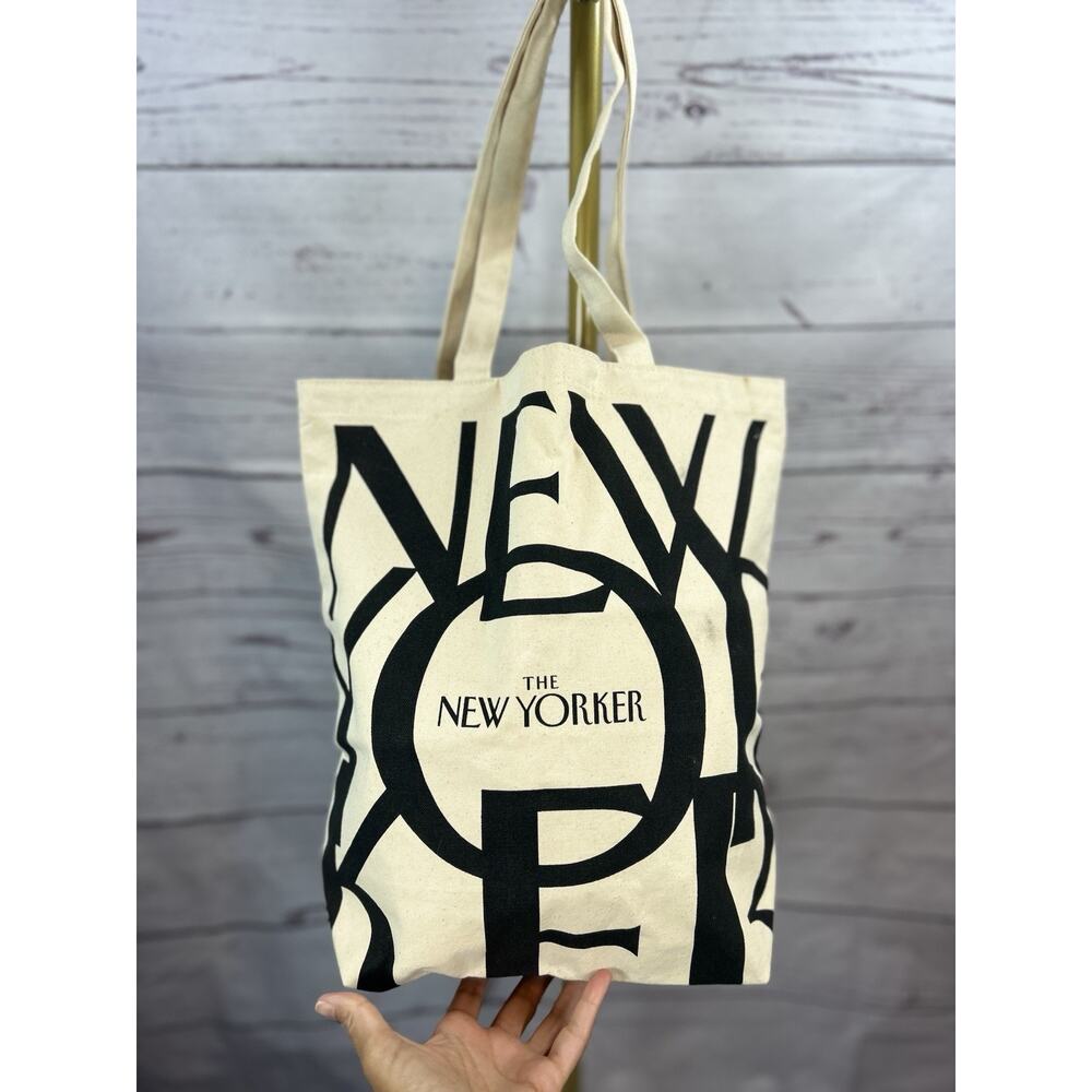 The New Yorker Magazine Beige Black Cotton Canvas Tote Bag 15” X 15” - Picture 2 of 8